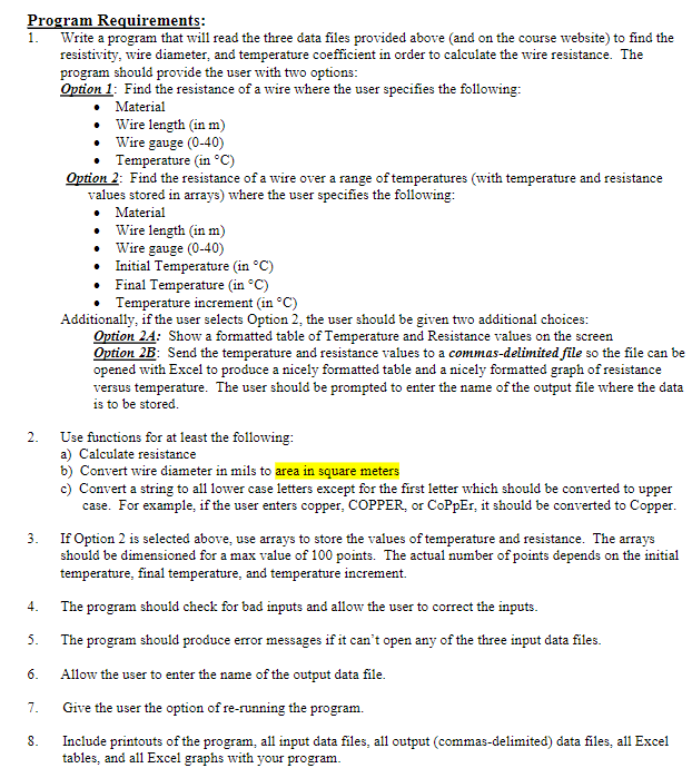 Program Requirements: 1. Write a program that will | Chegg.com