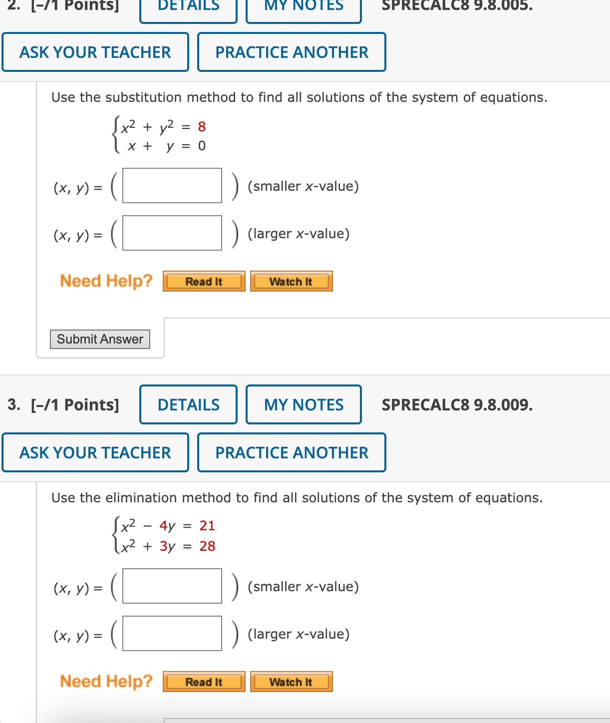 Solved Use the substitution method to find all solutions of | Chegg.com