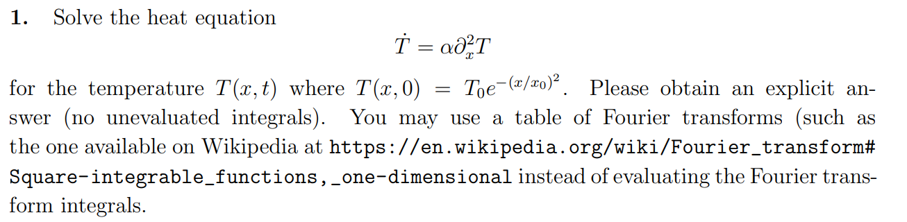 Solved 1 Solve The Heat Equation T Ad2t For The Temper Chegg Com