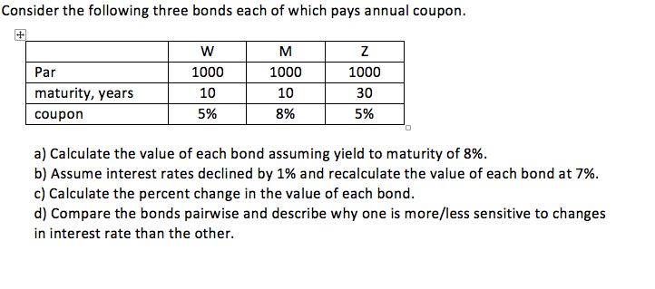 Solved Consider The Following Three Bonds Each Of Which P Chegg Com