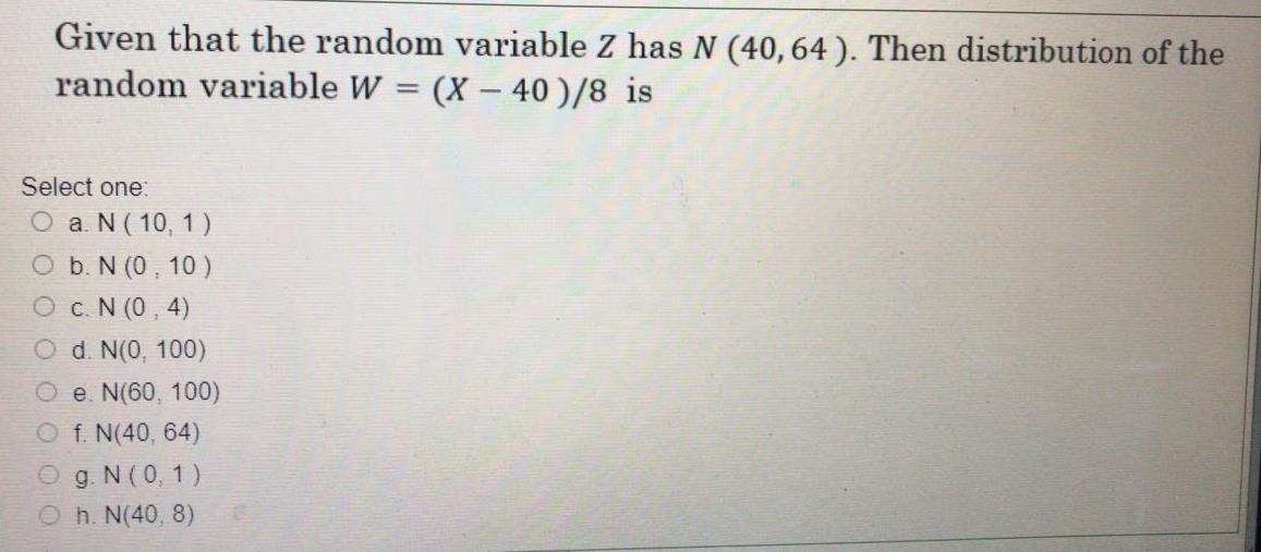 Solved Given That The Random Variable Z Has N 40 64 Th Chegg Com