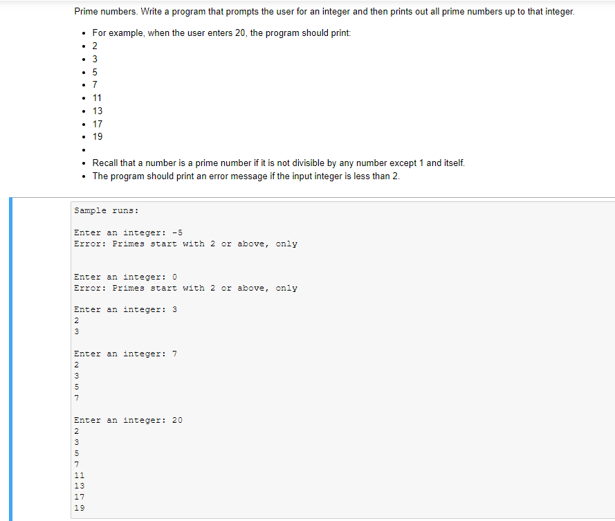 Solved Prime Numbers. Write A Program That Prompts The User | Chegg.com