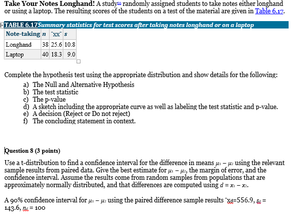 Solved Take Your Notes Longhand! A studysa randomly assigned | Chegg.com