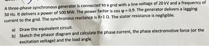 Solved A three-phase synchronous generator is connected to a | Chegg.com