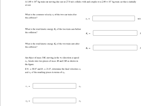 Solved A 1.00 x 10¹-kg train car moving due cast at 27.0 m/s | Chegg.com