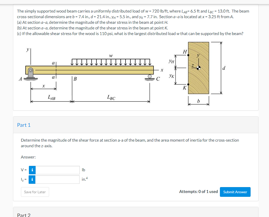 Solved The simply supported wood beam carries a uniformly | Chegg.com