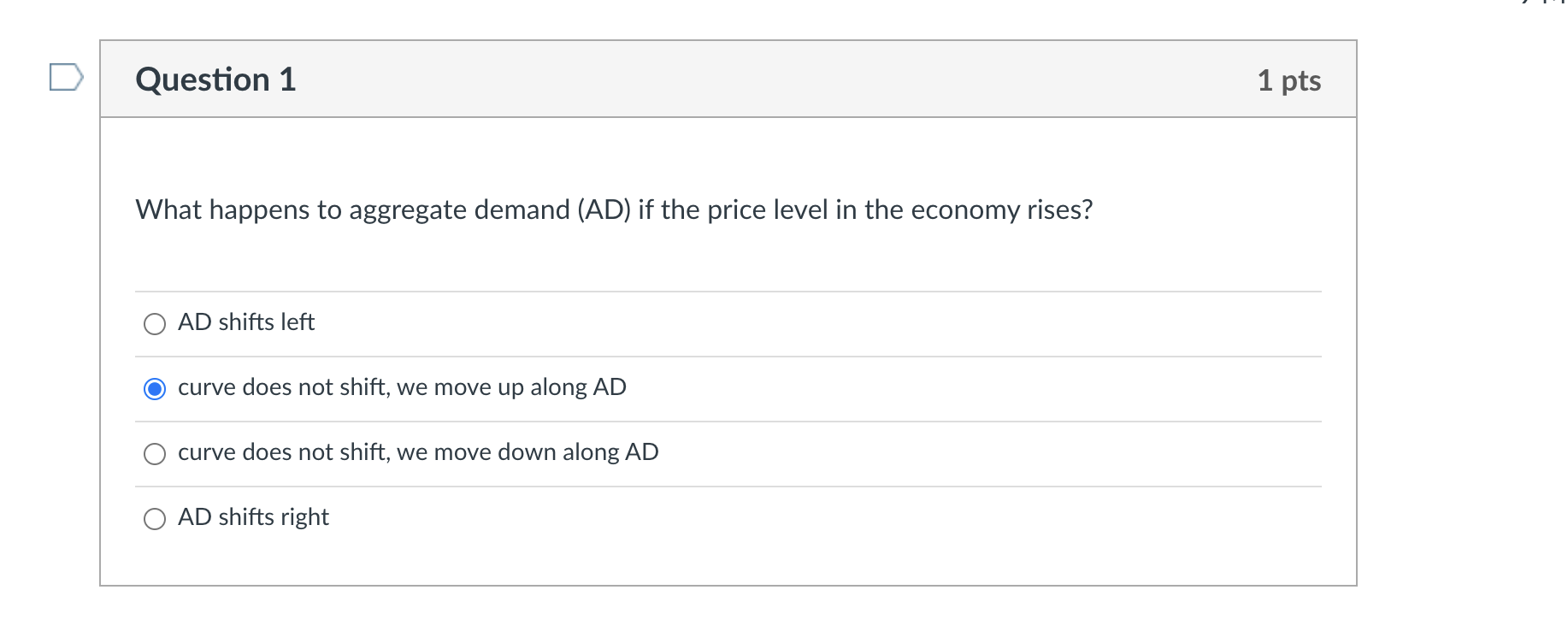 Solved Question 1 1 pts What happens to aggregate demand | Chegg.com