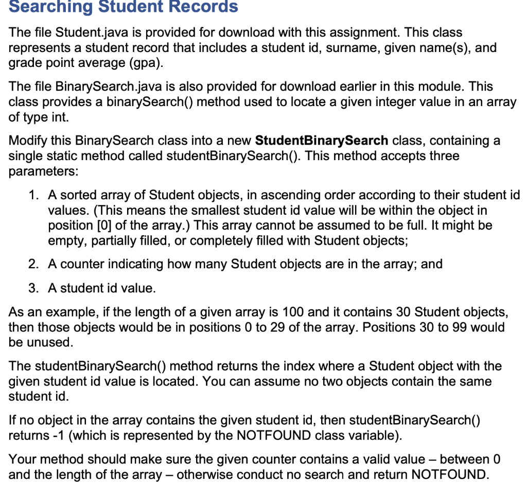 Solved Searching Student Records The file Student.java is | Chegg.com