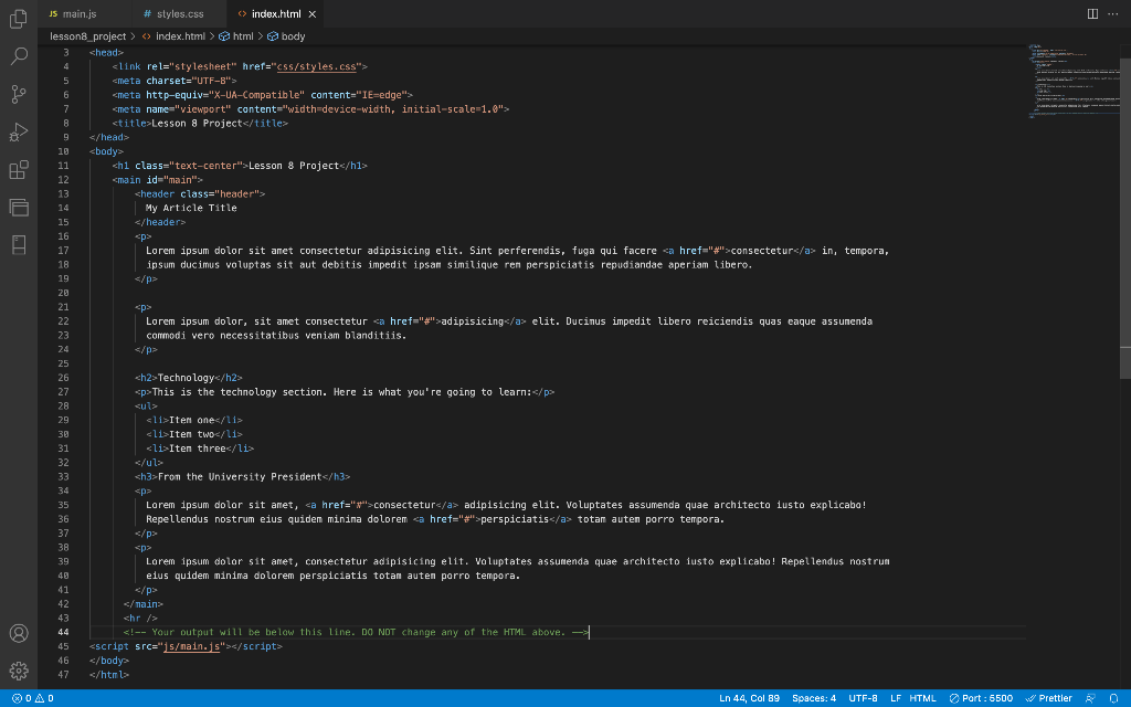 Solved JavaScript main.js: //the following project requires | Chegg.com