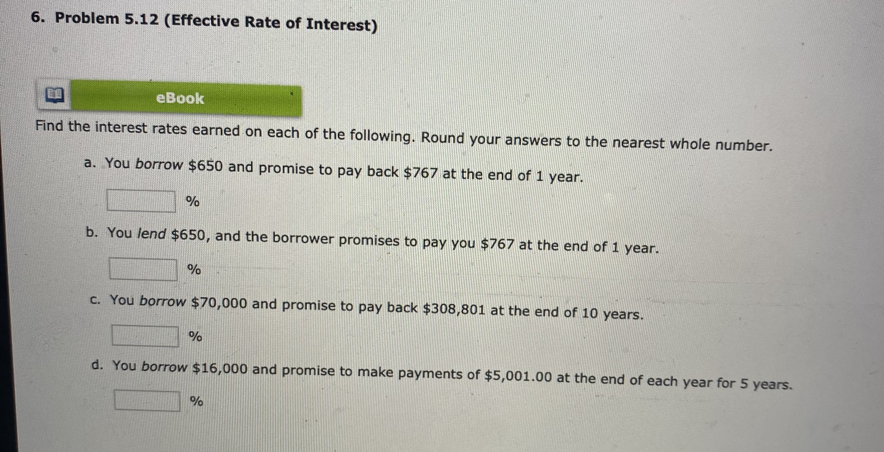 Solved 6. Problem 5.12 (Effective Rate of Interest) Find the | Chegg.com