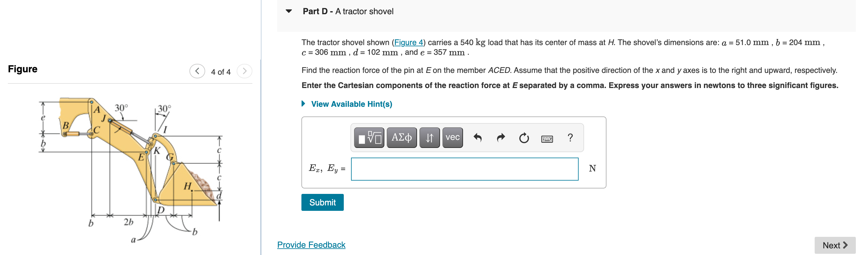 Solved Part D - A tractor shovel The tractor shovel shown | Chegg.com