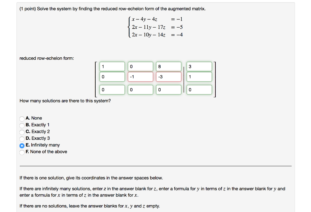 Solved (1 point) Solve the system by finding the reduced | Chegg.com