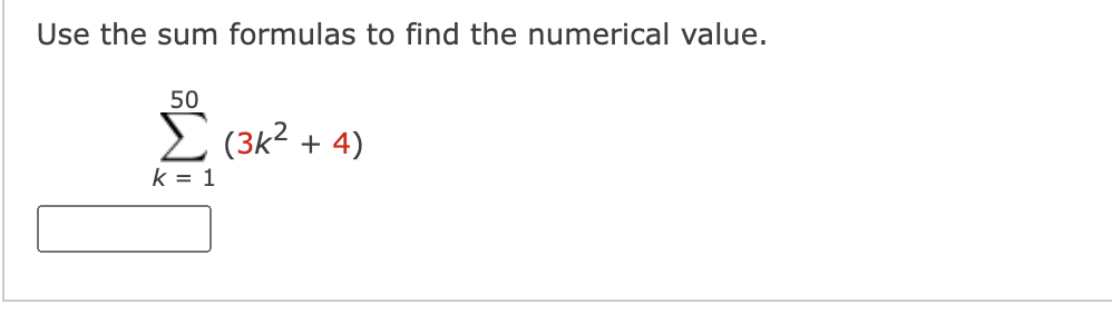 Solved Use the sum formulas to find the numerical value. | Chegg.com