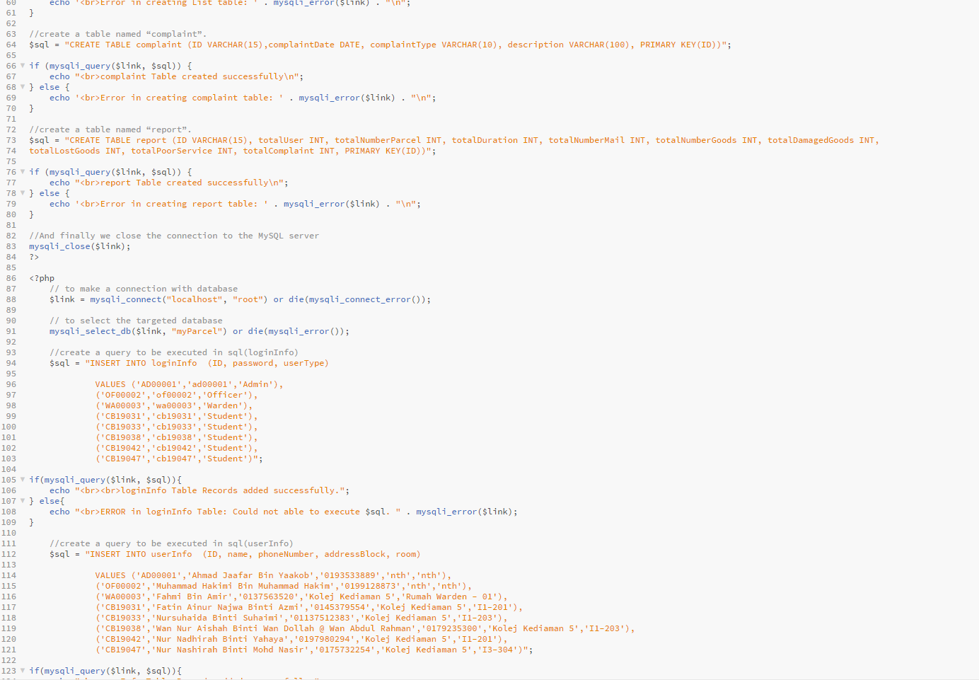 Create PHP MySQL for the database >> plz copy the | Chegg.com
