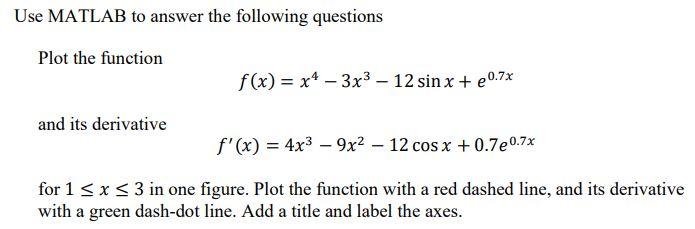 Solved Use MATLAB to answer the following questions Plot the | Chegg.com