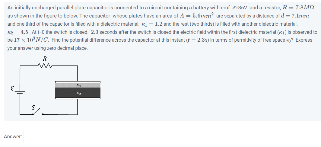 Solved An initially uncharged parallel plate capacitor is | Chegg.com