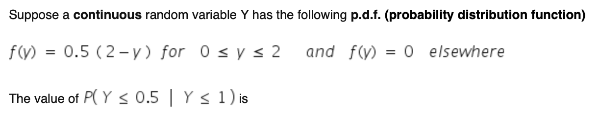 Solved Suppose a continuous random variable Y has the | Chegg.com