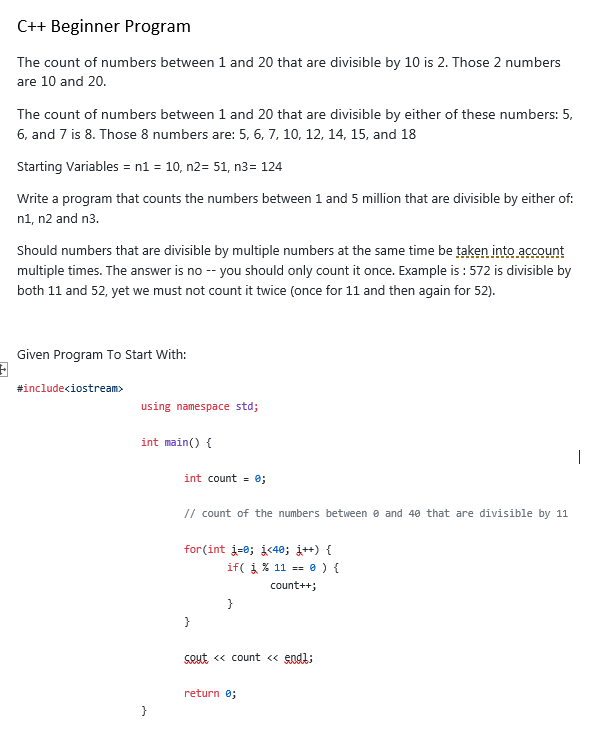 Solved C++ Beginner Program The count of numbers between 1 | Chegg.com