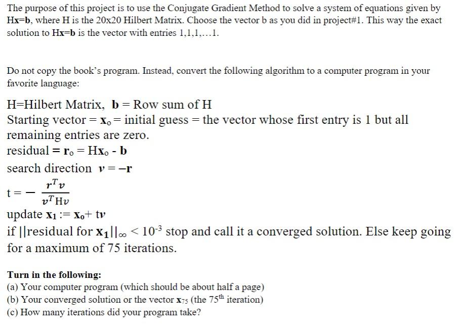 Solved The purpose of this project is to use the Conjugate | Chegg.com