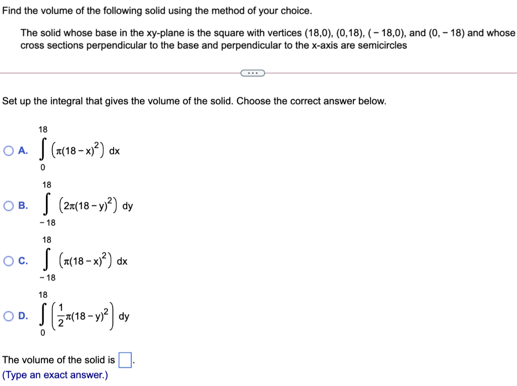 Solved Find The Volume Of The Following Solid Using The Chegg