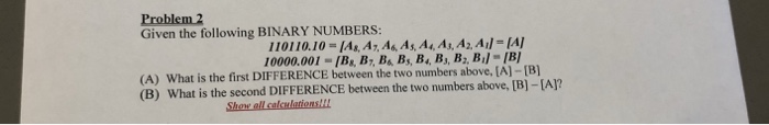 Solved Problem 2 Given the following BINARY NUMBERS: | Chegg.com