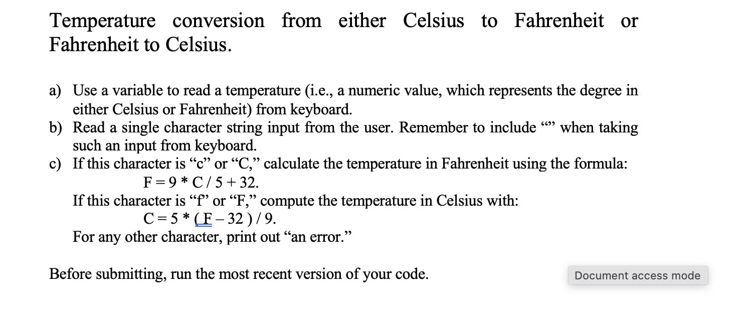 Solved Temperature conversion from either Celsius to | Chegg.com