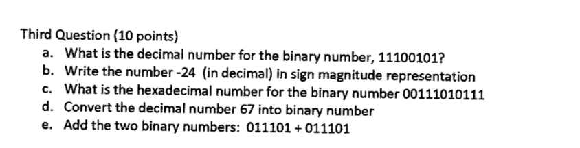 Solved Third Question (10 points) a. What is the decimal | Chegg.com