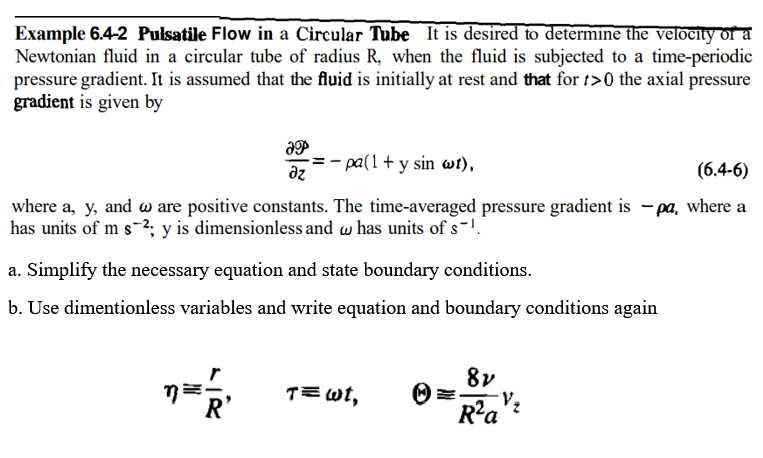 Solved Example 6.4-2 Pulsatile Flow in a Circular Tube It is | Chegg.com
