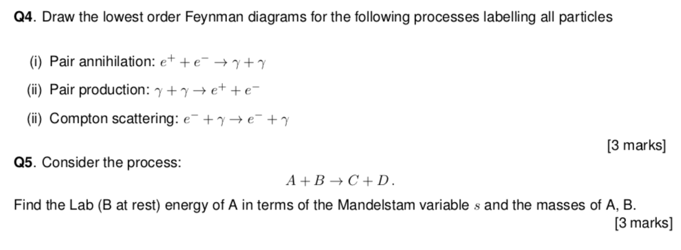Solved Q4. Draw the lowest order Feynman diagrams for the | Chegg.com