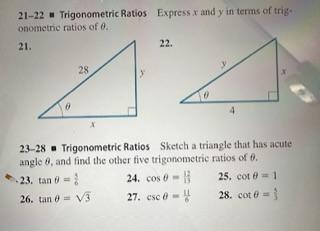 Solved 21-22 = Trigonometric Ratios Express x and y in terms | Chegg.com