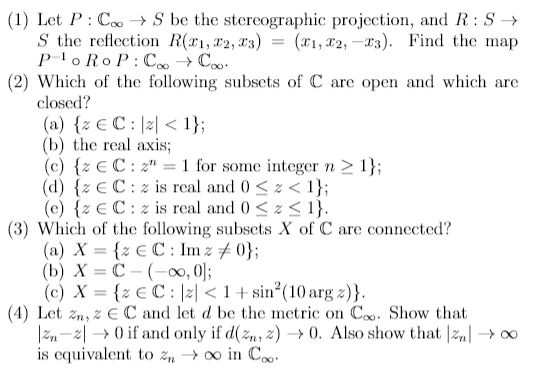 Solved (1) Let P: C. + S be the stereographic projection, | Chegg.com