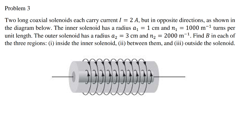 Solved Two long coaxial solenoids each carry current I=2 A, | Chegg.com