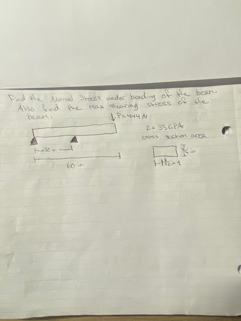 Solved Find the Normal Stress under bending of the beam. | Chegg.com
