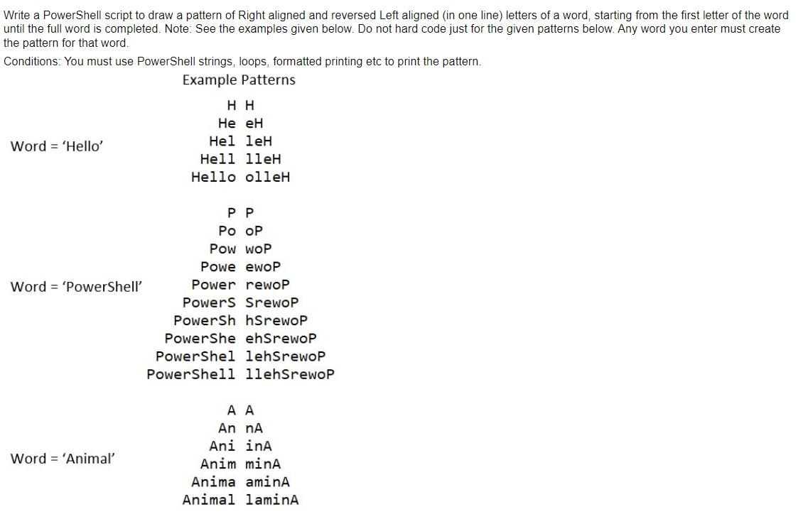 Solved Write a PowerShell script to draw a pattern of Right