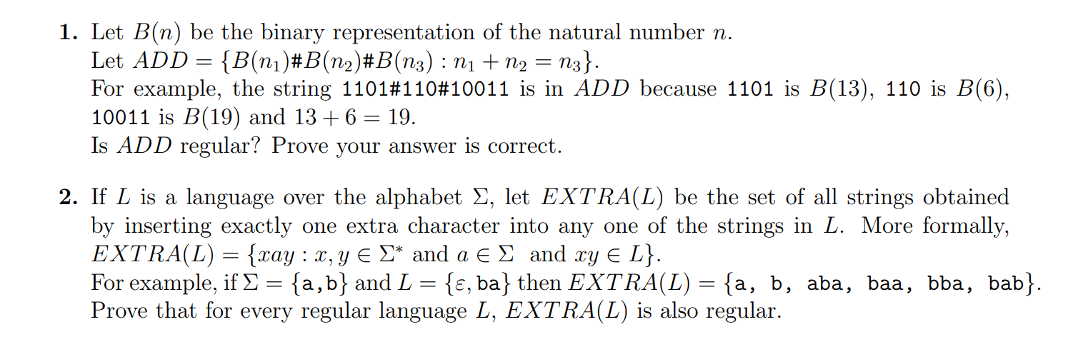 Solved 1. Let B(n) Be The Binary Representation Of The | Chegg.com