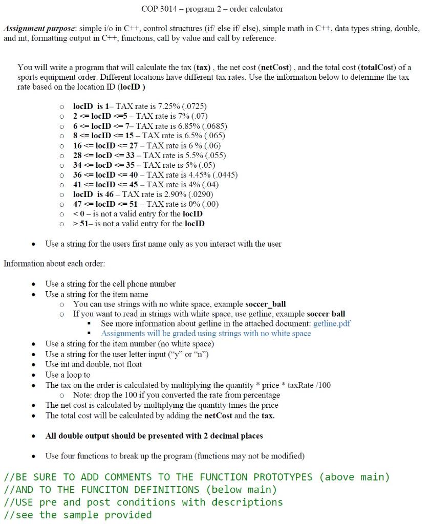 Solved COP 3014-program 2- order calculator Assignment | Chegg.com
