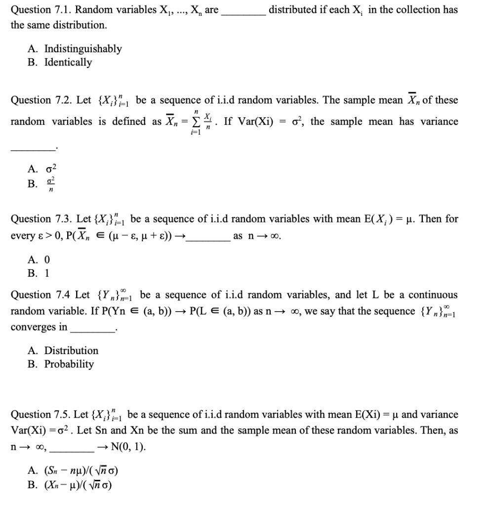 Solved Question 7 1 Random Variables X The Same Distri Chegg Com