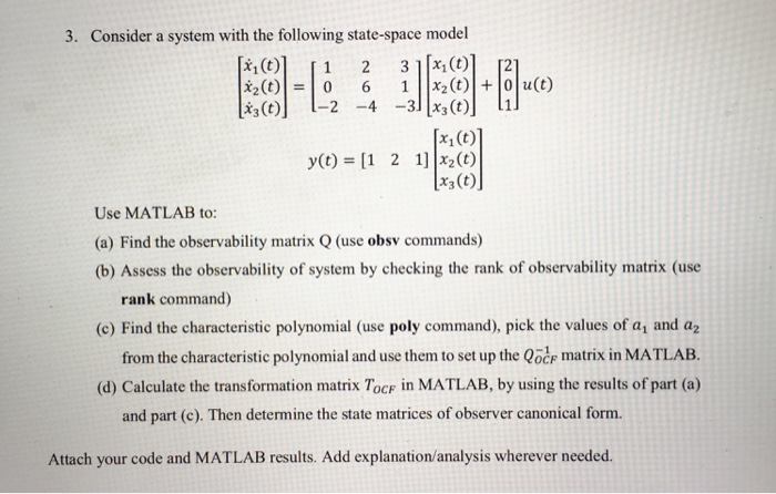 Solved 3. Consider a system with the following state-space | Chegg.com