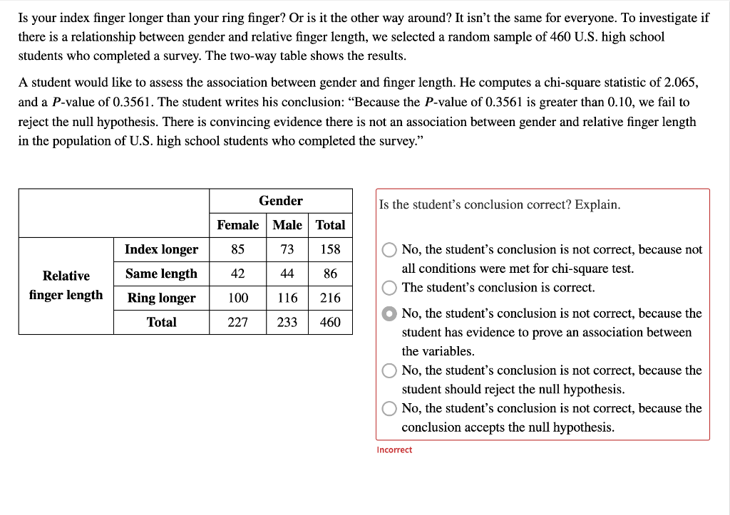 Solved Is your index finger longer than your ring finger? Or | Chegg.com