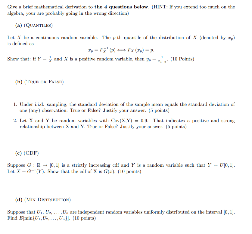 Solved Give A Brief Mathematical Derivation To The 4 Ques Chegg Com