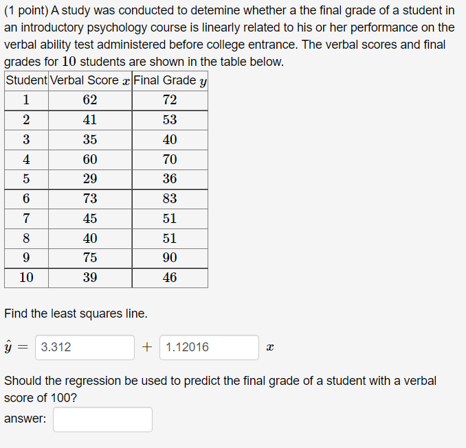 Solved (1 point) A study was conducted to detemine whether a | Chegg.com