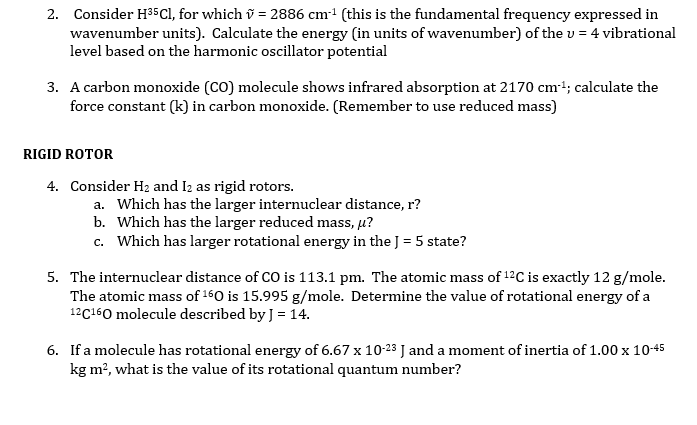 Solved 2 Consider H35cl For Which U 26 Cm 1 This I Chegg Com