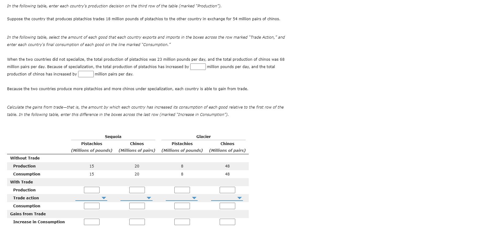 In the following table, enter each countrys production decision on the third row of the table (marked Production).
Suppose