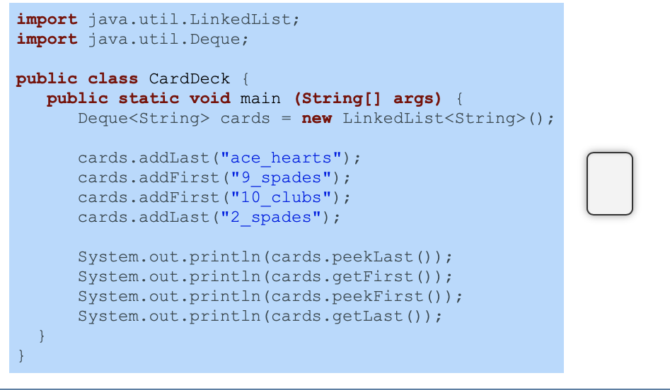 Solved import java.util.LinkedList; import java.util.Deque; | Chegg.com