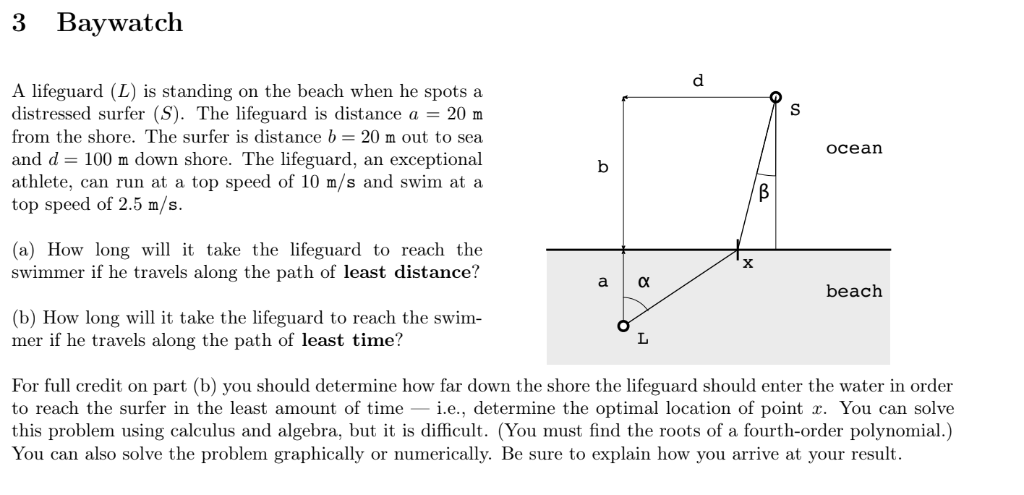 Solved 3 Baywatch A lifeguard (L) is standing on the beach | Chegg.com