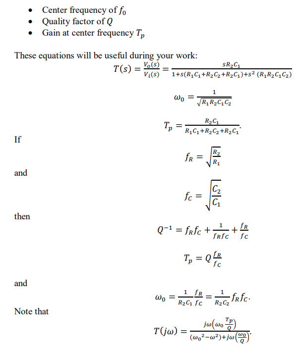 Solved Passive Bandpass Filter Design Find the values of