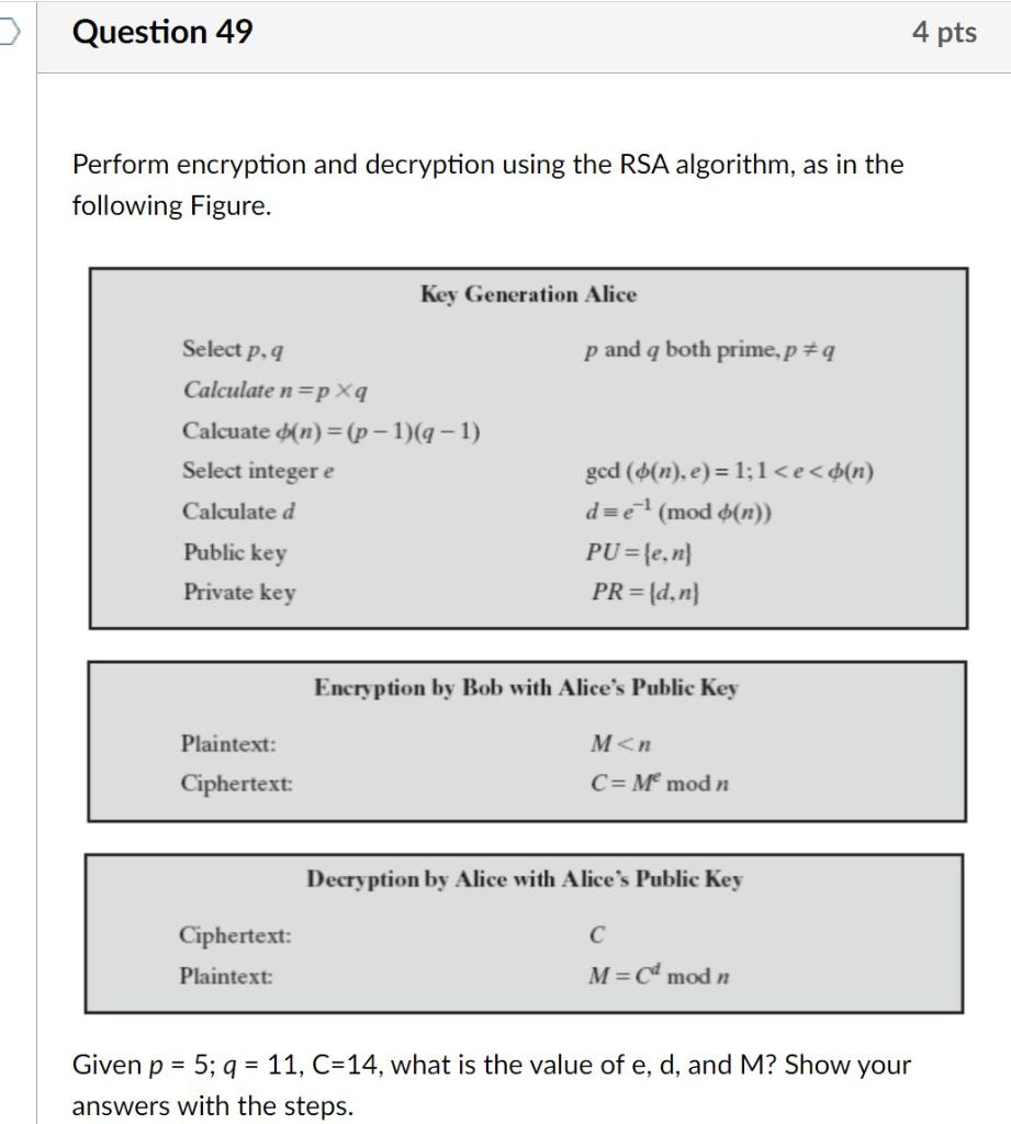 Solved Question 49 4 Pts Perform Encryption And Decryption | Chegg.com