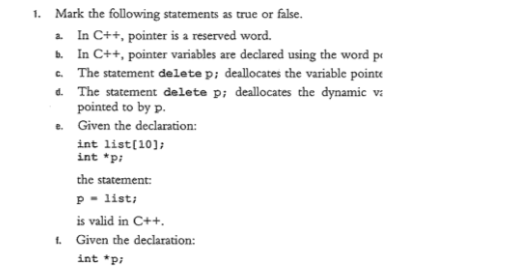 Mark the following statements as true or false a In | Chegg.com