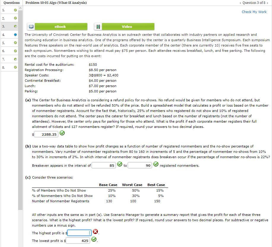 Solved Questions Problem 10-05 Algo (What-If Analysis) | Chegg.com