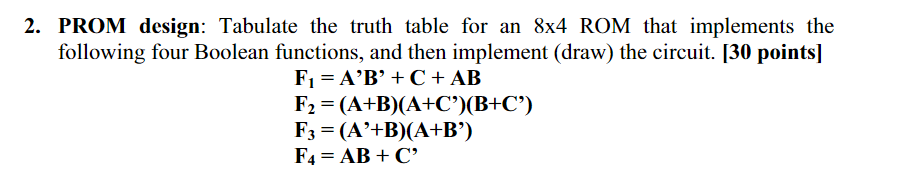 Solved 2. PROM design: Tabulate the truth table for an 8x4 | Chegg.com